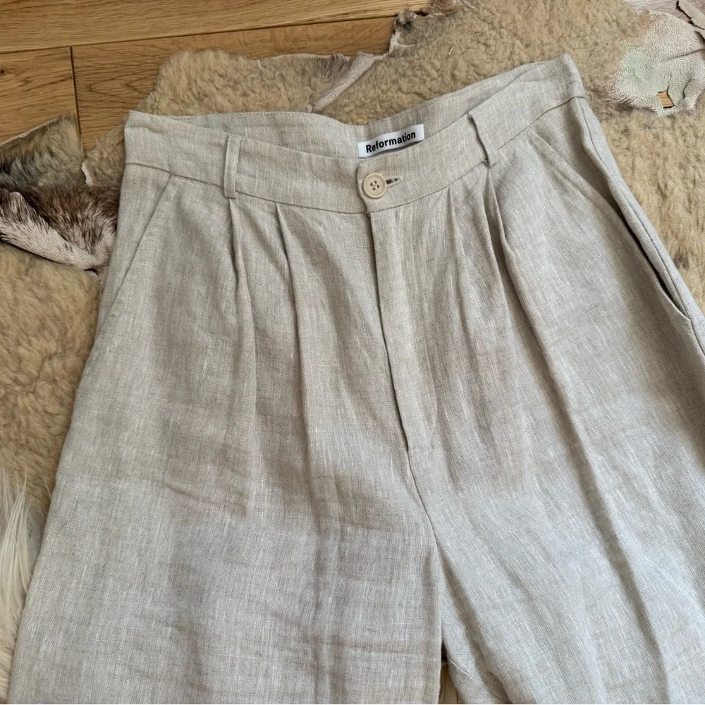 Reformation Nude Tan Linen Pants